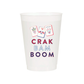 Six frosted 16oz Crak Bam Boom paper cups by Porcupine Paper Co. with colorful, bold graphic designs on a white background.