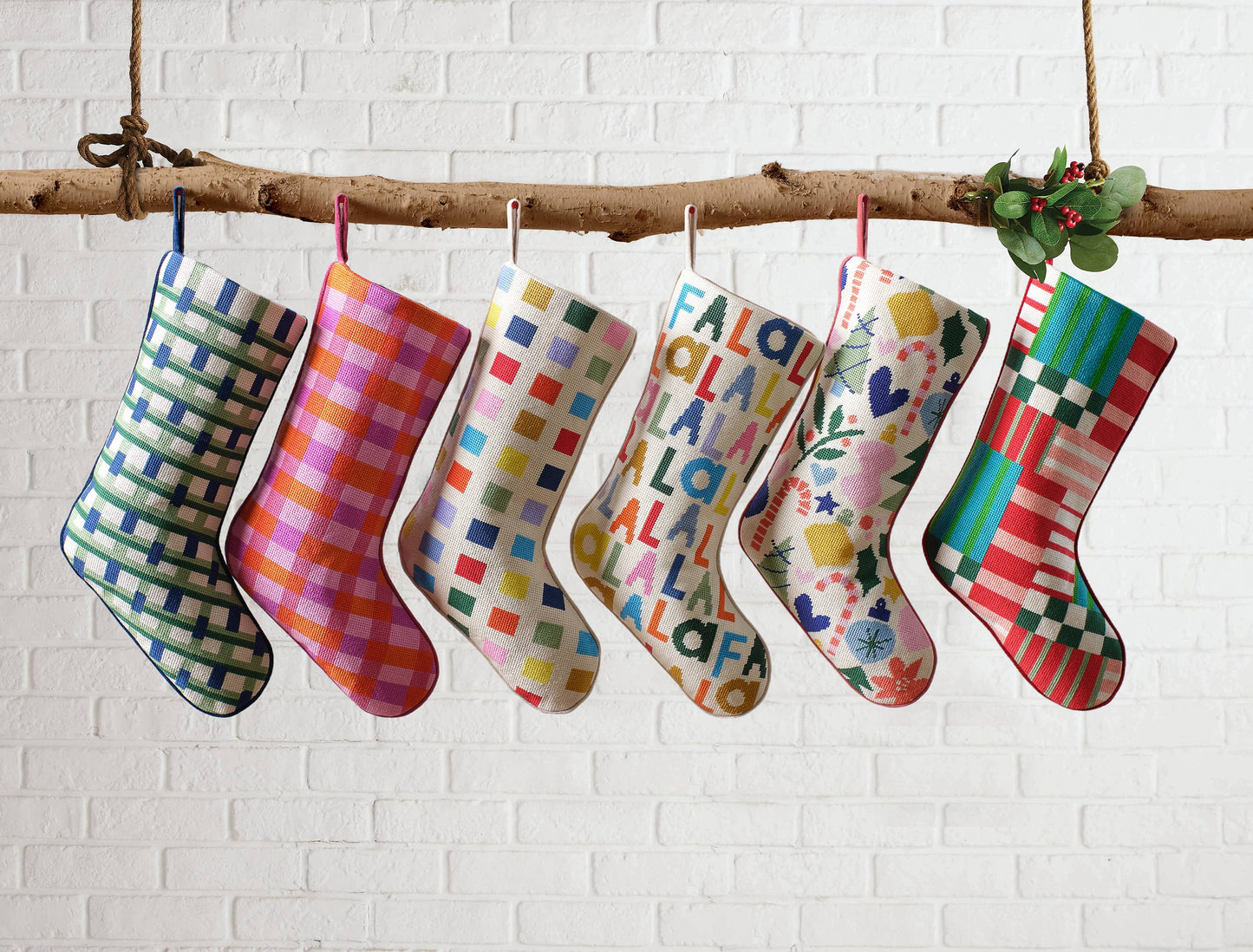 Abstract Plaid Pink Embroidered Stocking