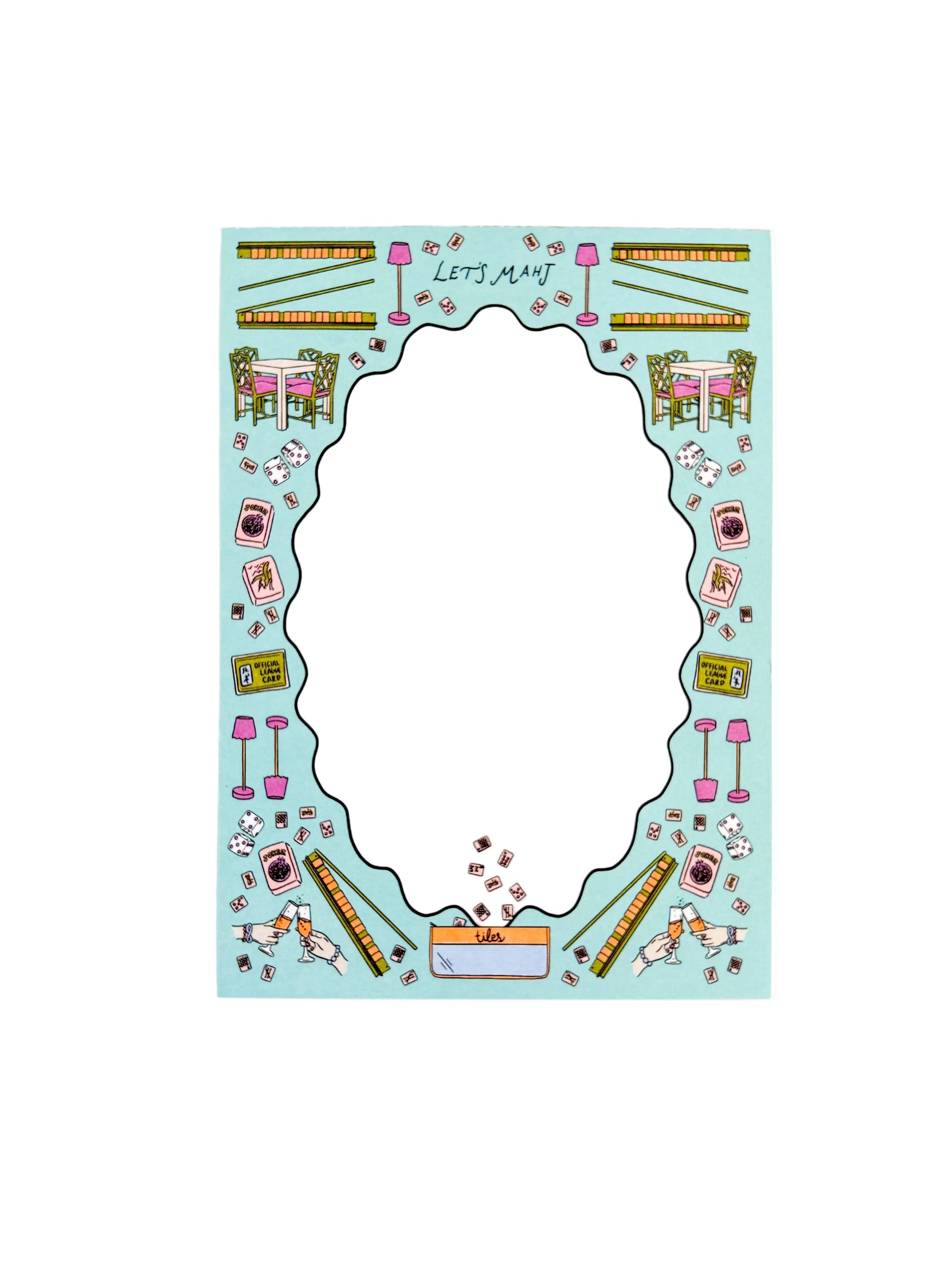 Thirteenwinks Mahjong Essentials Notepad with 50 sheets, 5x7 inches, featuring Mahjong game-themed design on paper pages.
