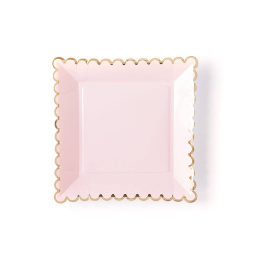 Blush Gold Foil Scalloped Square Plates - 9" | Set of 8 - Porcupine Paper Co.