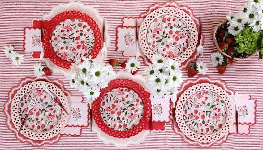Pink Basketweave Dinner Paper Plates - Porcupine Paper Co.