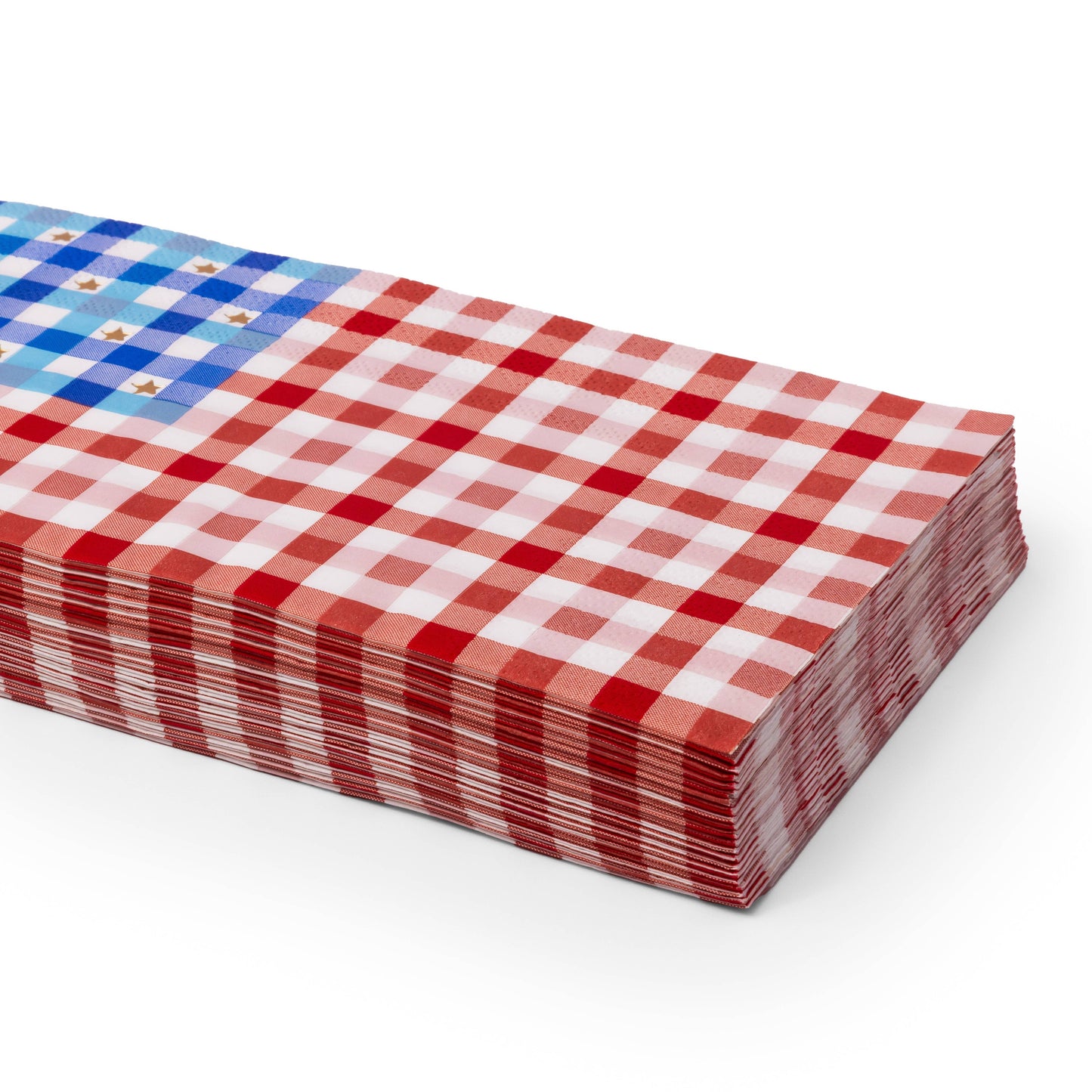 Bonjour Fête American flag gingham guest towels featuring red, white, and blue checkered pattern suitable for patriotic decor.