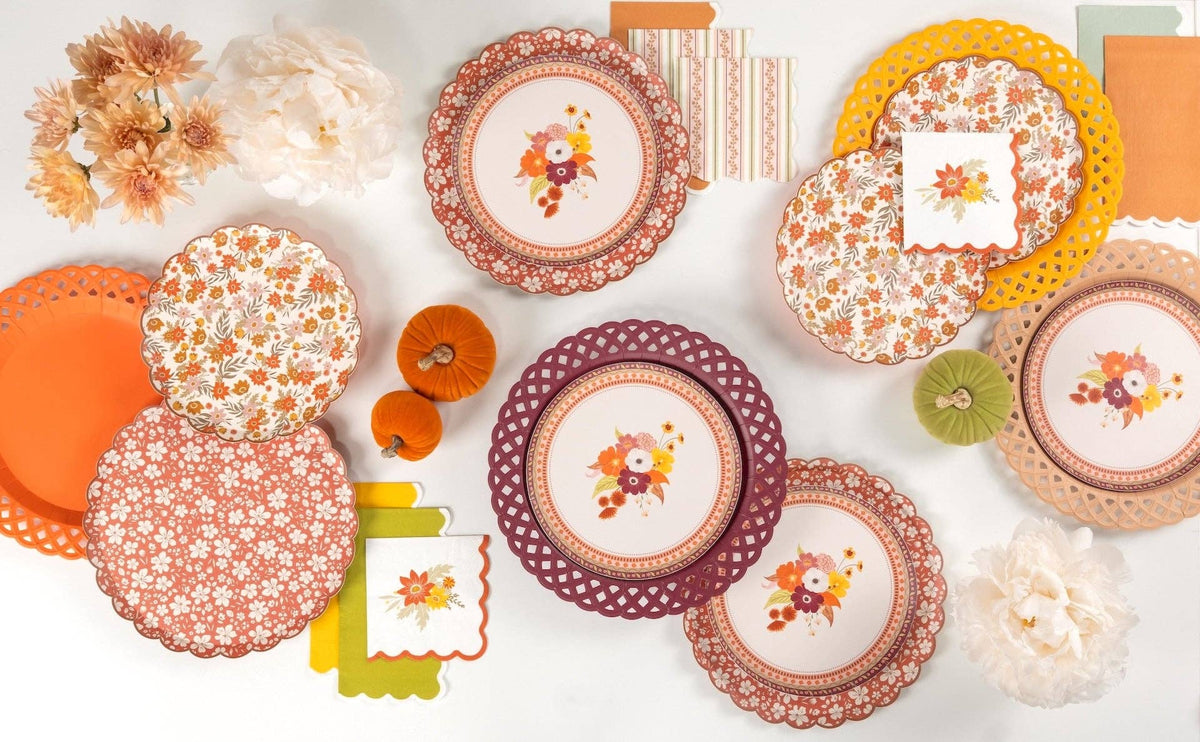 Orange Basketweave Dinner Plates | Set of 8
