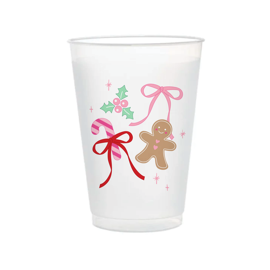 Gingerbread Bows Frosted 16oz Reusable Cups |  Set of 6