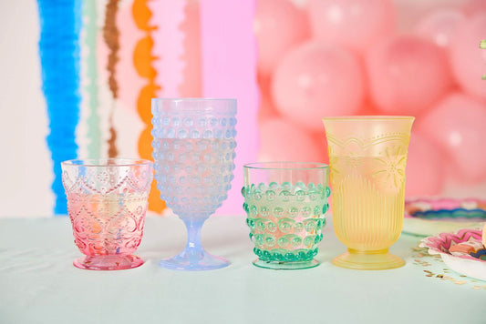 Set of Not Your Mom's Reusable Vintage Cups by Packed Party, featuring colorful, retro-style ceramic drinkware.