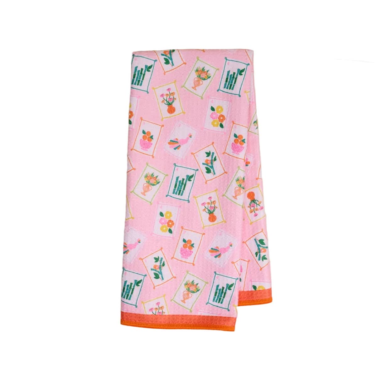Waffle Tea Towel with "It's Mahj Time" print from The Darling Effect, featuring a soft waffle texture and playful design.