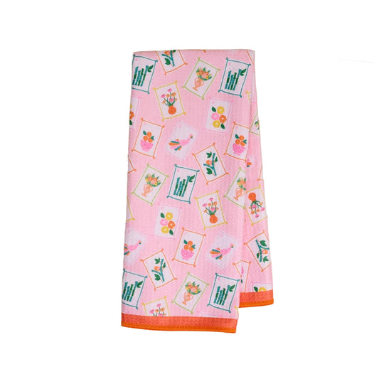 Waffle Tea Towel with "It's Mahj Time" print from The Darling Effect, featuring a soft waffle texture and playful design.
