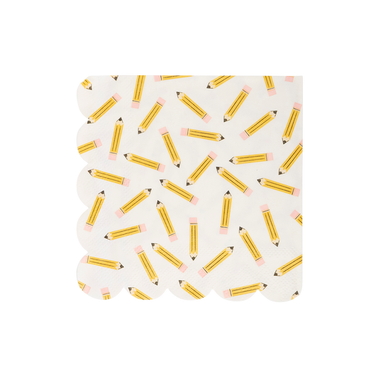 Pencil Pattern Scallop Cocktail Napkins | 24 count