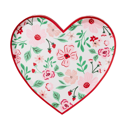 Pink & Red Floral Heart Dessert Plates - 8" | Set of 8