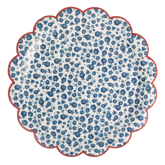 Blue Ditsy Floral Paper Plate by My Mind’s Eye featuring a delicate floral pattern on round paper tableware.