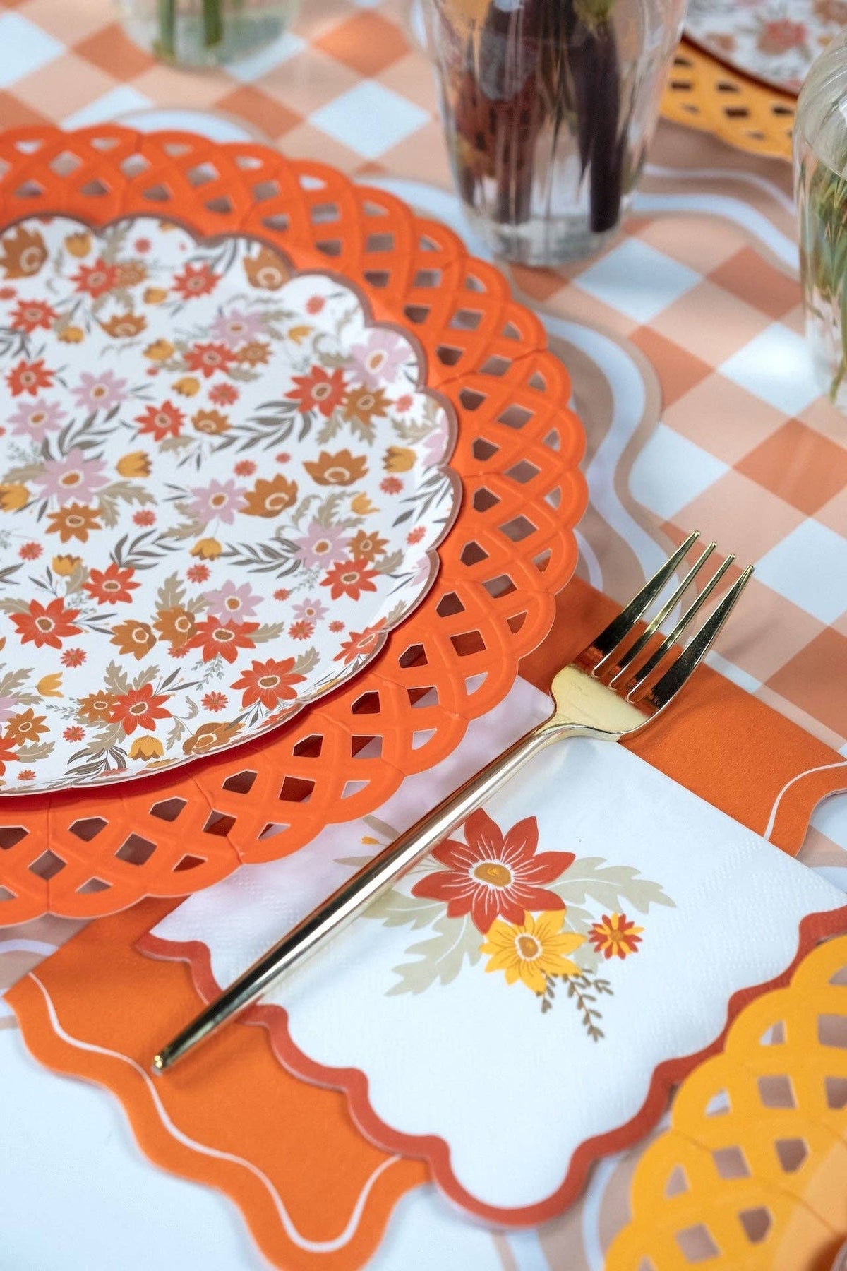 Orange Basketweave Dinner Plates | Set of 8