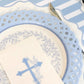 Light Blue Basketweave Dinner Paper Plates - Porcupine Paper Co.
