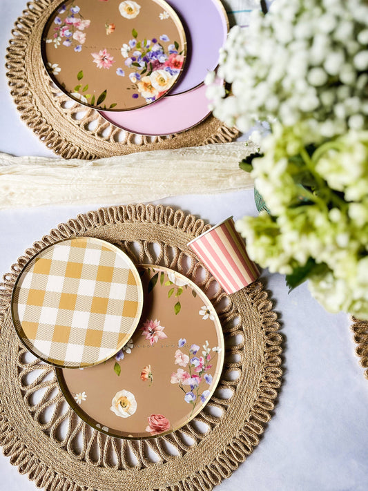Gold Matte Plaid Plates Small | 8 count