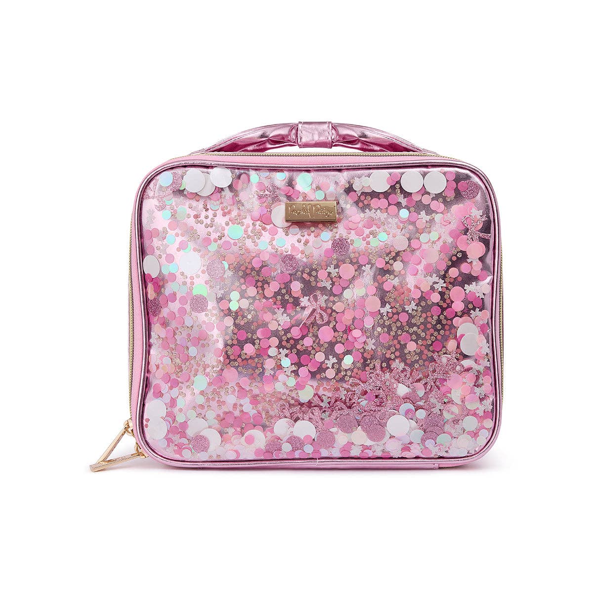 Pink Bows and Confetti Lunchbox by Packed Party, featuring a colorful design with pink bows and confetti pattern.