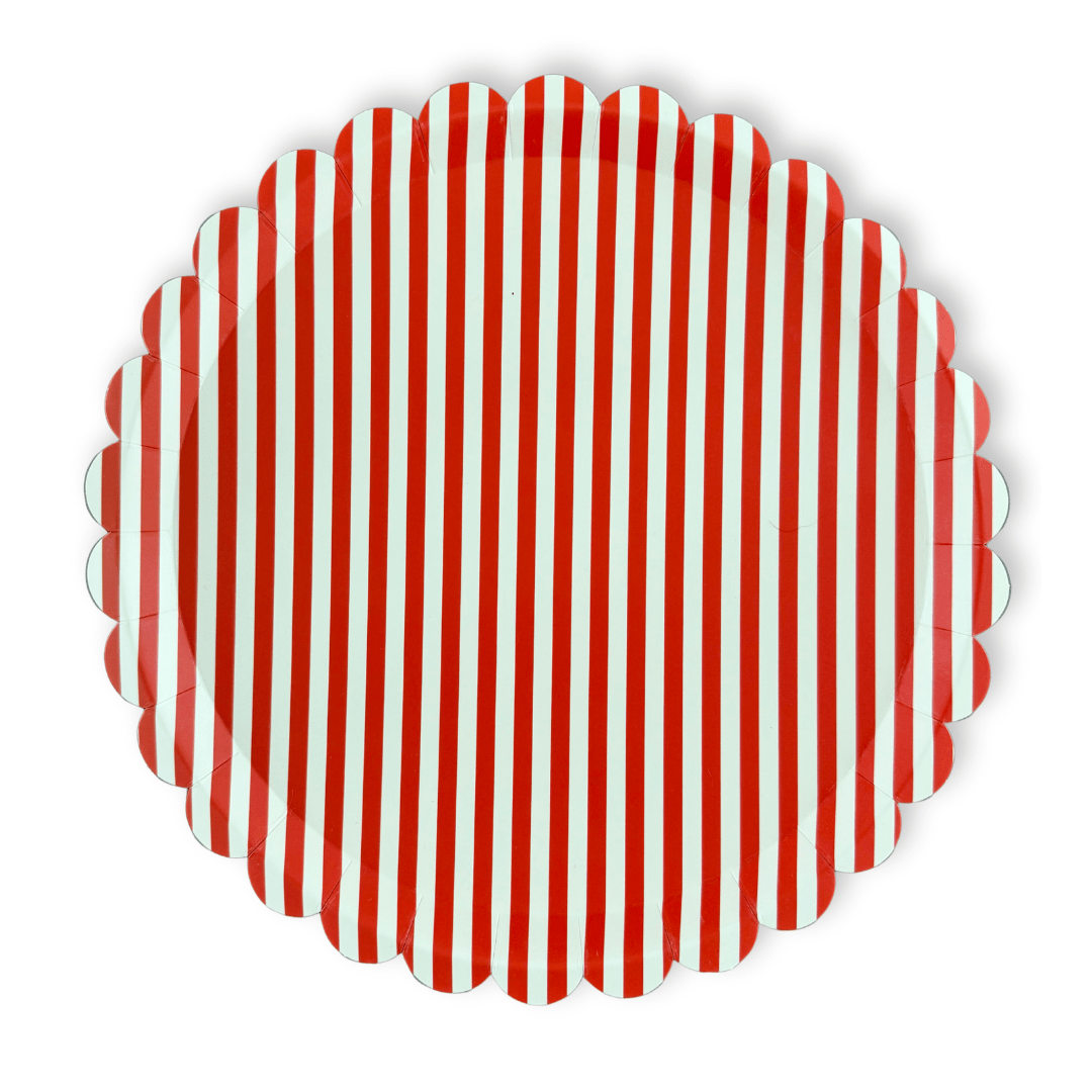 Red & White Candy Stripe Scalloped Dinner Plates | 12 count