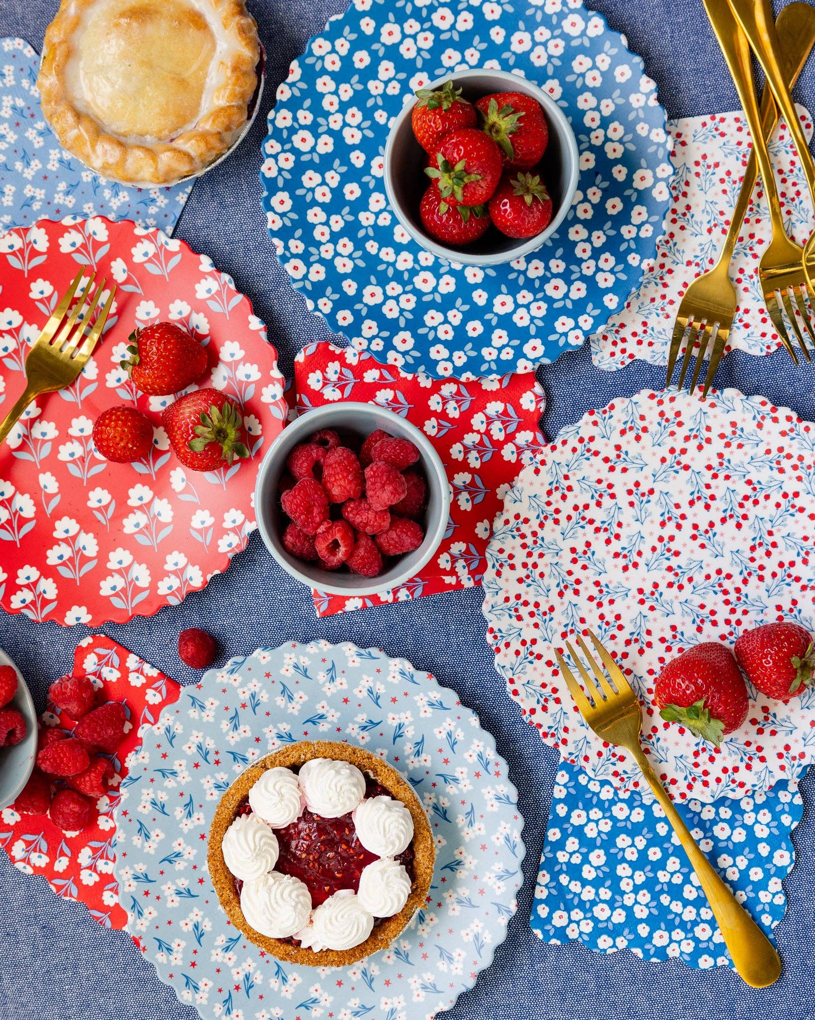 My Mind’s Eye floral bamboo plate set with multiple round plates featuring colorful floral patterns on bamboo material.