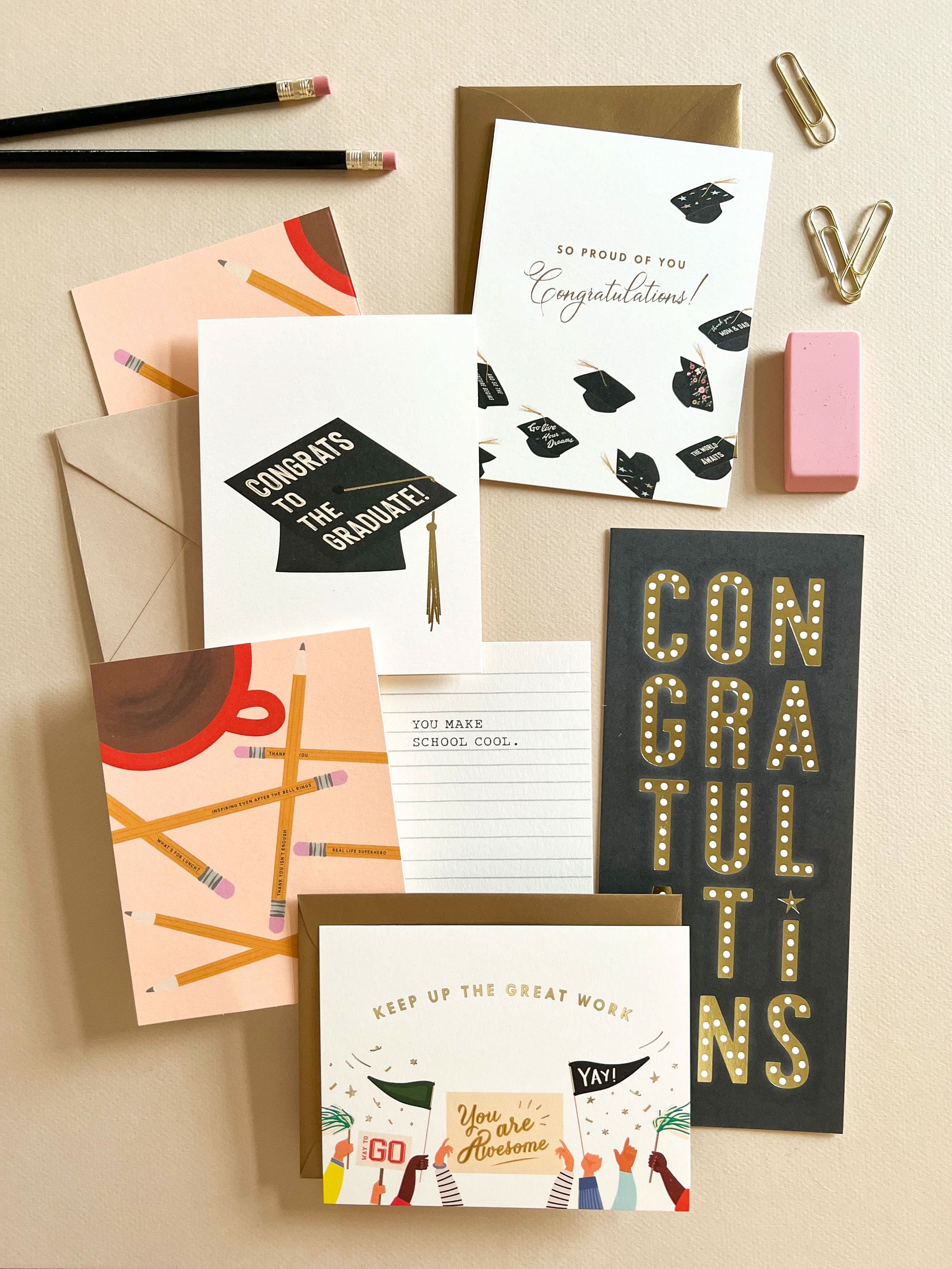 Flying Hats Graduation Greeting Card by Ginger P. Designs featuring colorful, illustrated graduation caps and celebratory design.