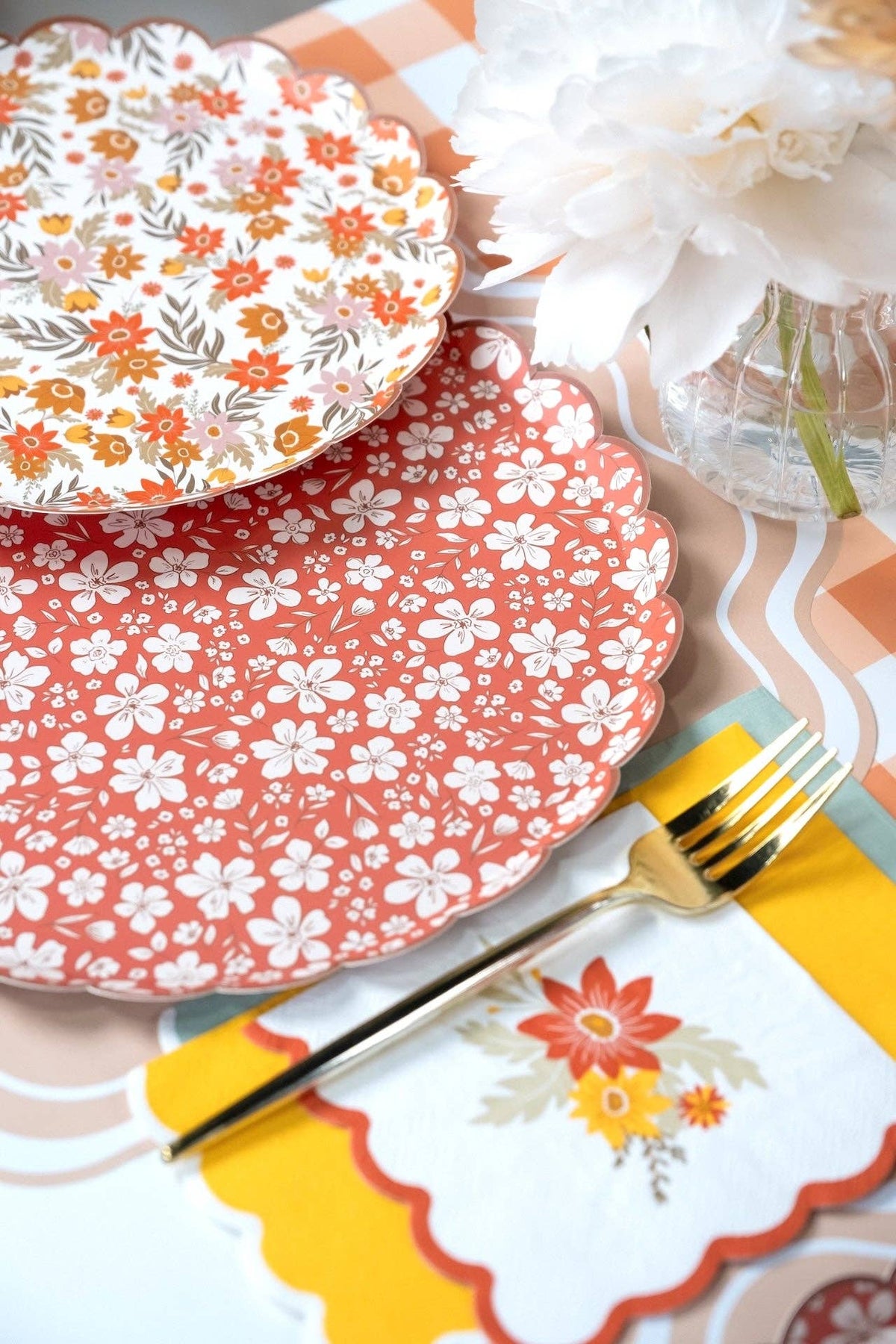 Autumn floral dessert plates by Gatherings by Curated Paperie with colorful fall-inspired floral patterns.
