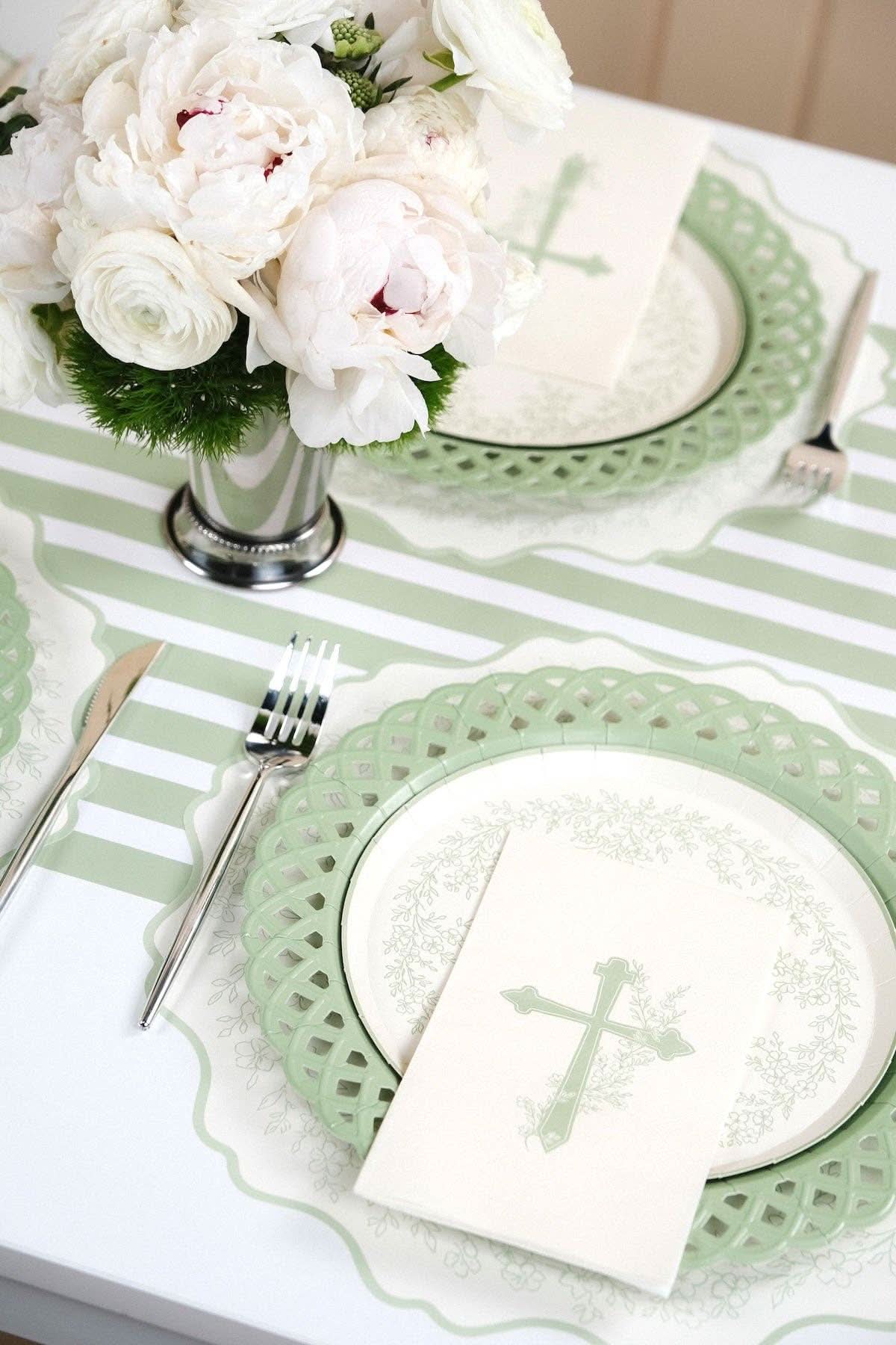 Sage Basketweave Dinner Paper Plates - Porcupine Paper Co.