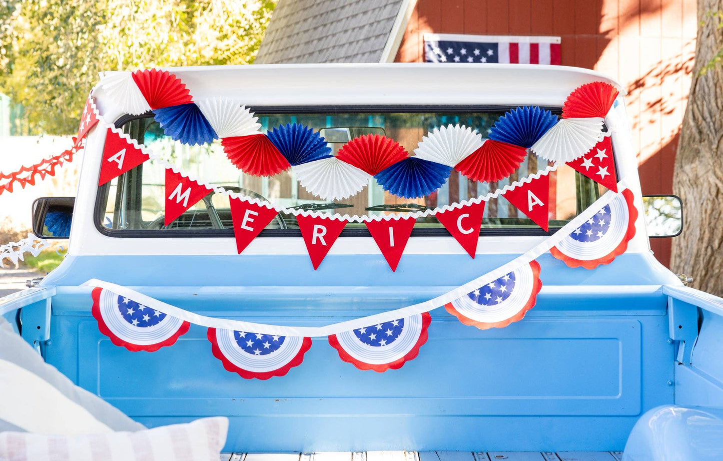 America Felt Pennant Banner by My Mind’s Eye, colorful felt pennants with patriotic design, perfect for festive decorations.