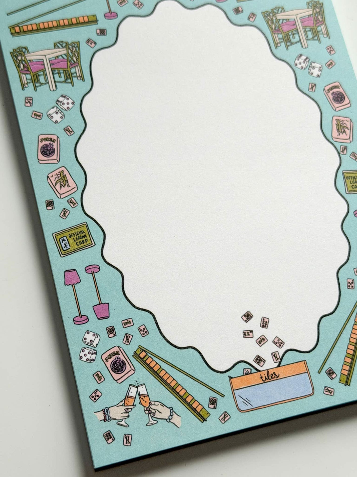 Mahjong Essentials Notepad by Thirteenwinks, 5x7 inch, 50 sheets, featuring Mahjong game-themed design for note-taking or gifting.