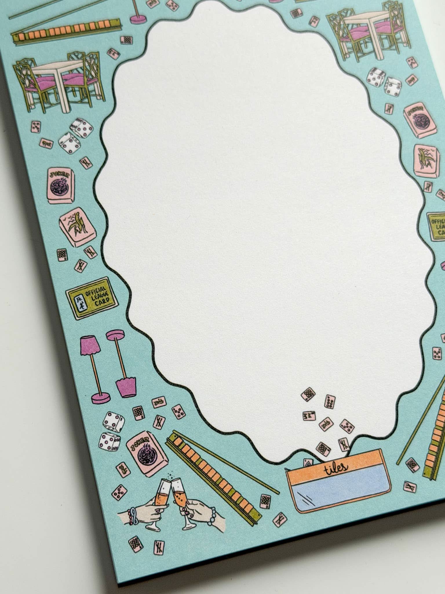 Mahjong Essentials Notepad by Thirteenwinks, 5x7 inch, 50 sheets, featuring Mahjong game-themed design for note-taking or gifting.