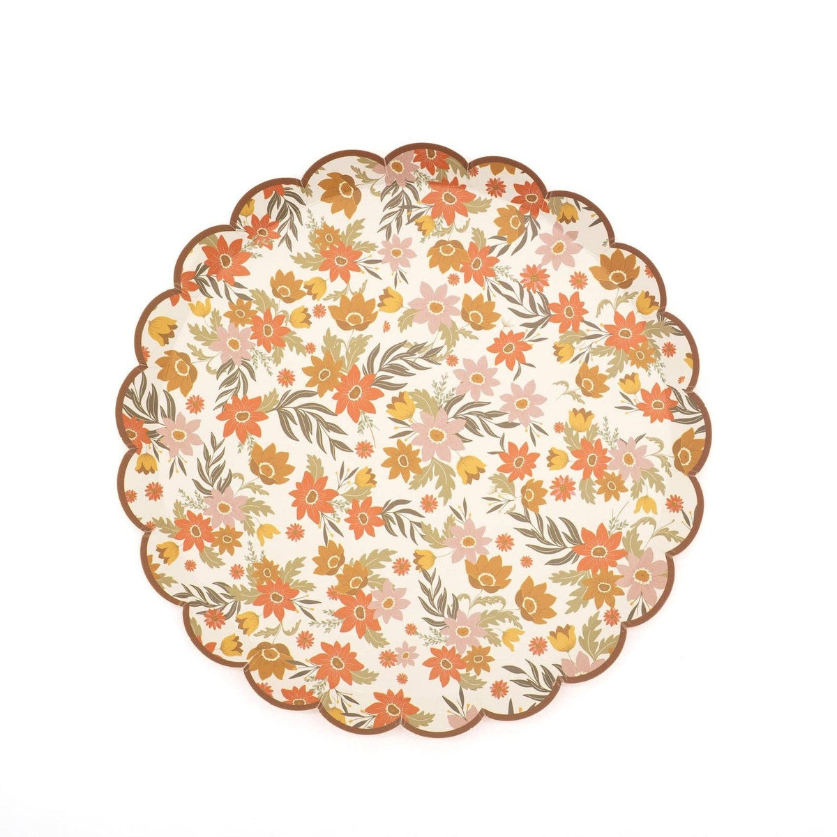 Autumn floral dessert plates by Gatherings by Curated Paperie, featuring colorful fall-inspired floral patterns on round plates.