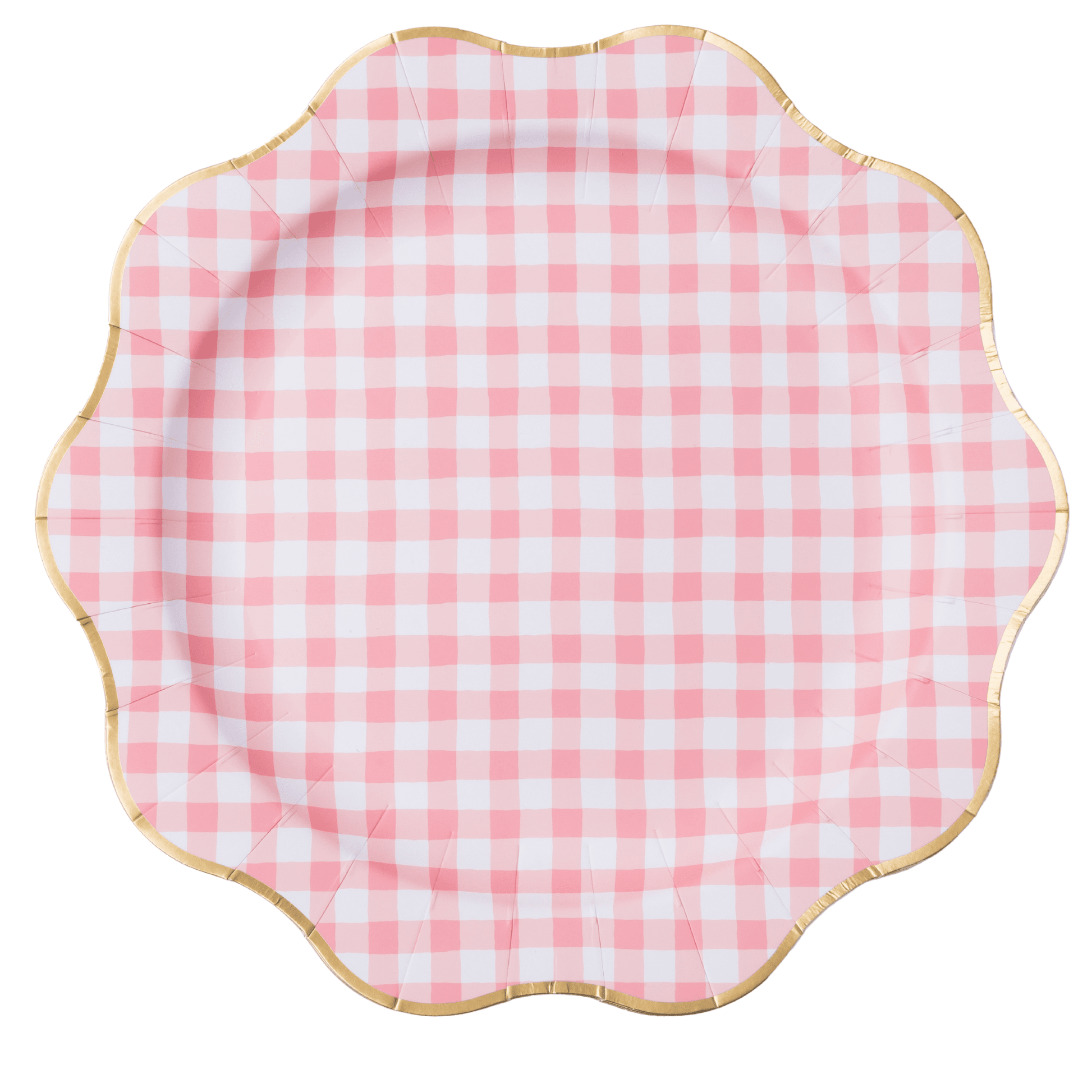 Petal Pink Gingham Dinner Plates with Gold Foil Rim - 11" | Set of 8 - Porcupine Paper Co.