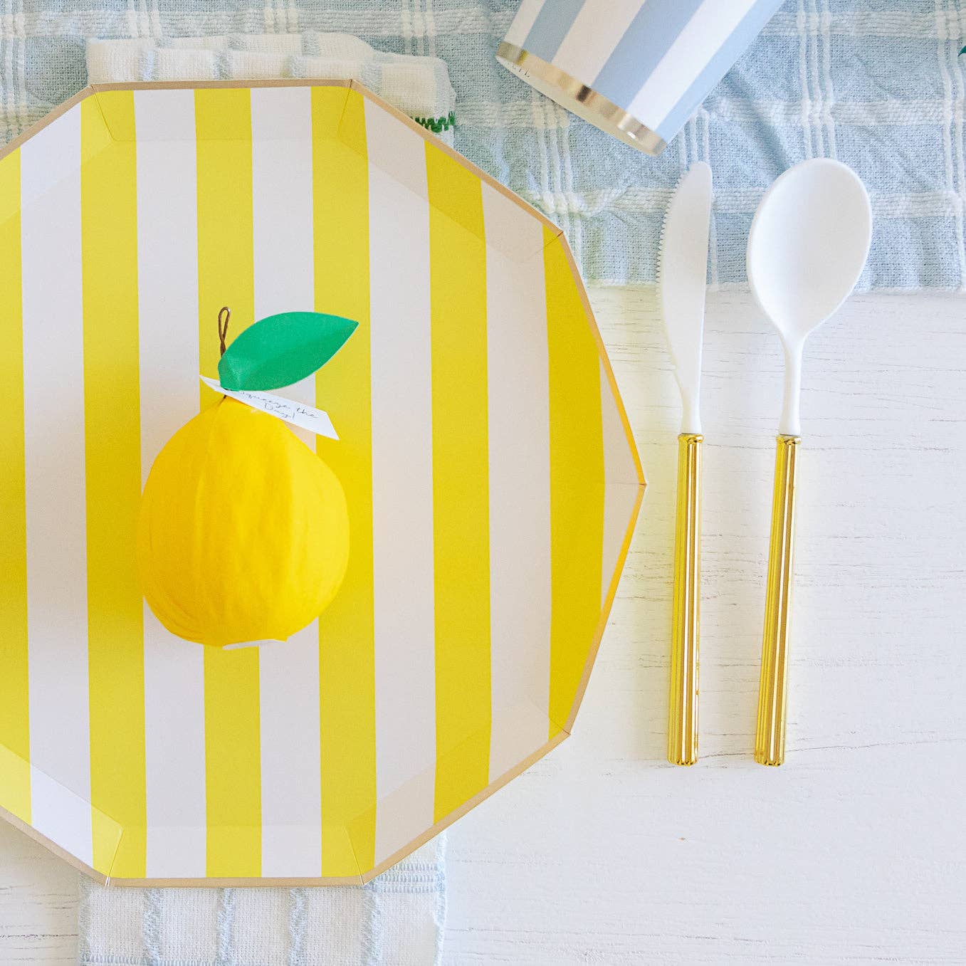 Soleil Yellow Cabana Signature Stripe Plates | Set of 8