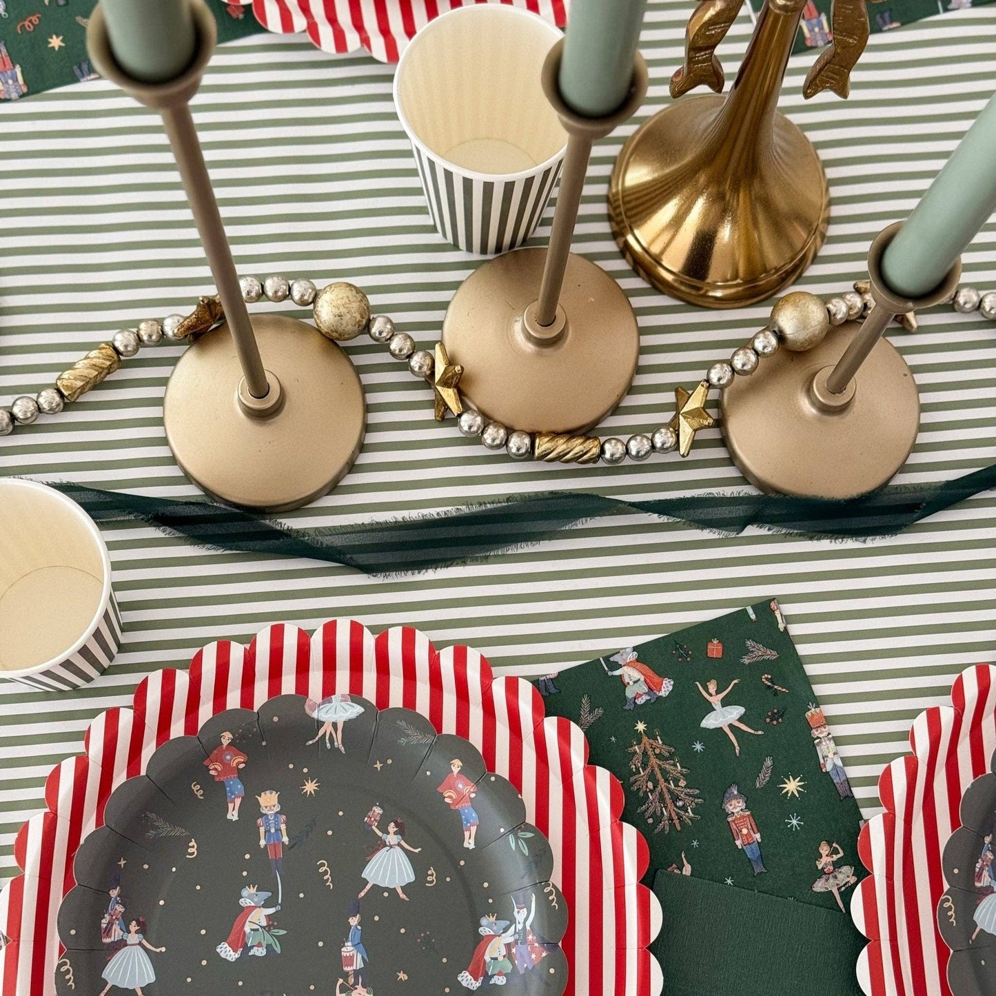 Green Striped Paper Table Runner  | 19.5” x 150”