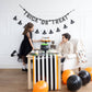 Orange and Black Striped Paper Table Runner | 16 x 120 inch