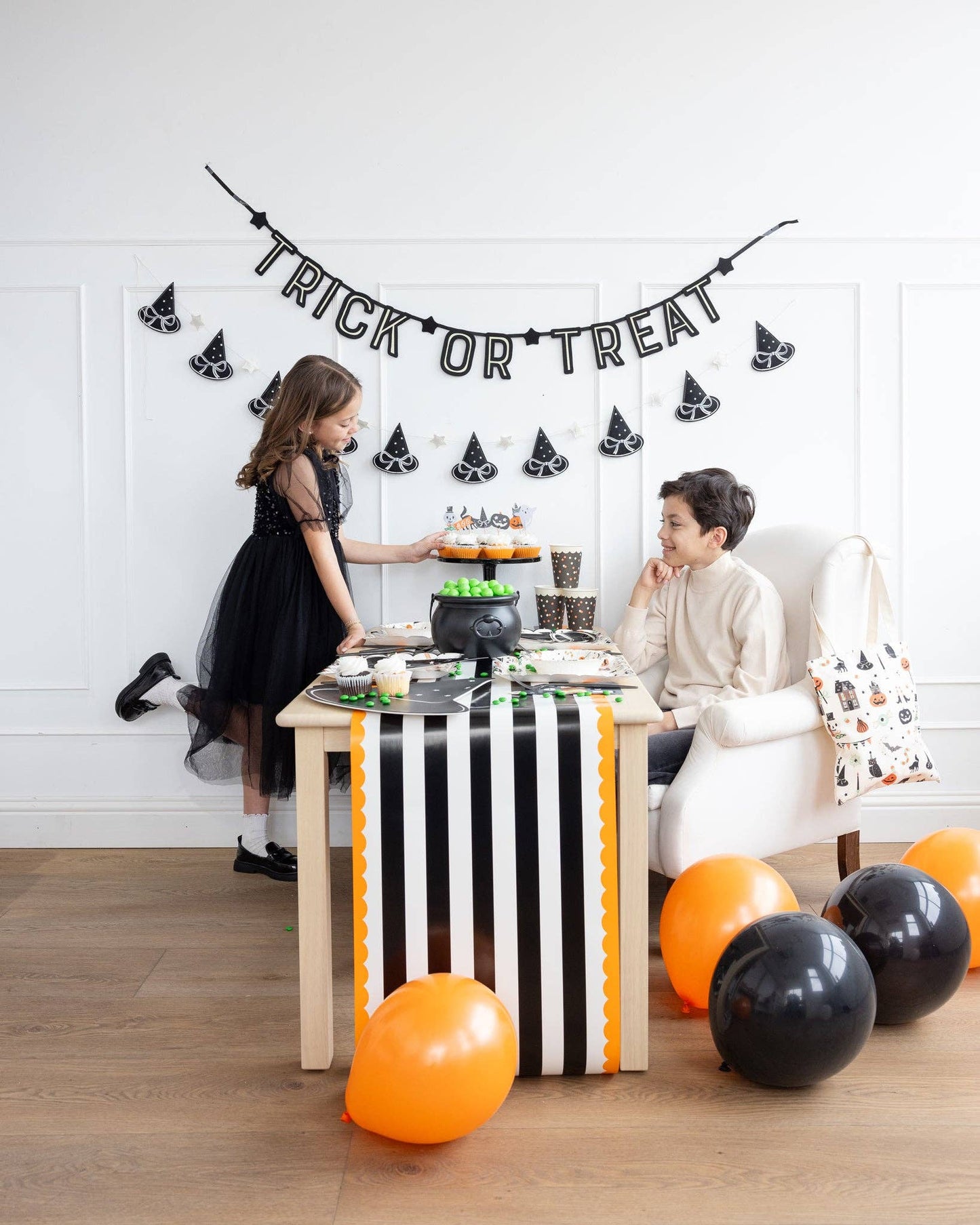 Orange and Black Striped Paper Table Runner | 16 x 120 inch