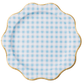 Sky Blue Gingham Dinner Plates with Gold Foil Rim | 8 Count - Porcupine Paper Co.