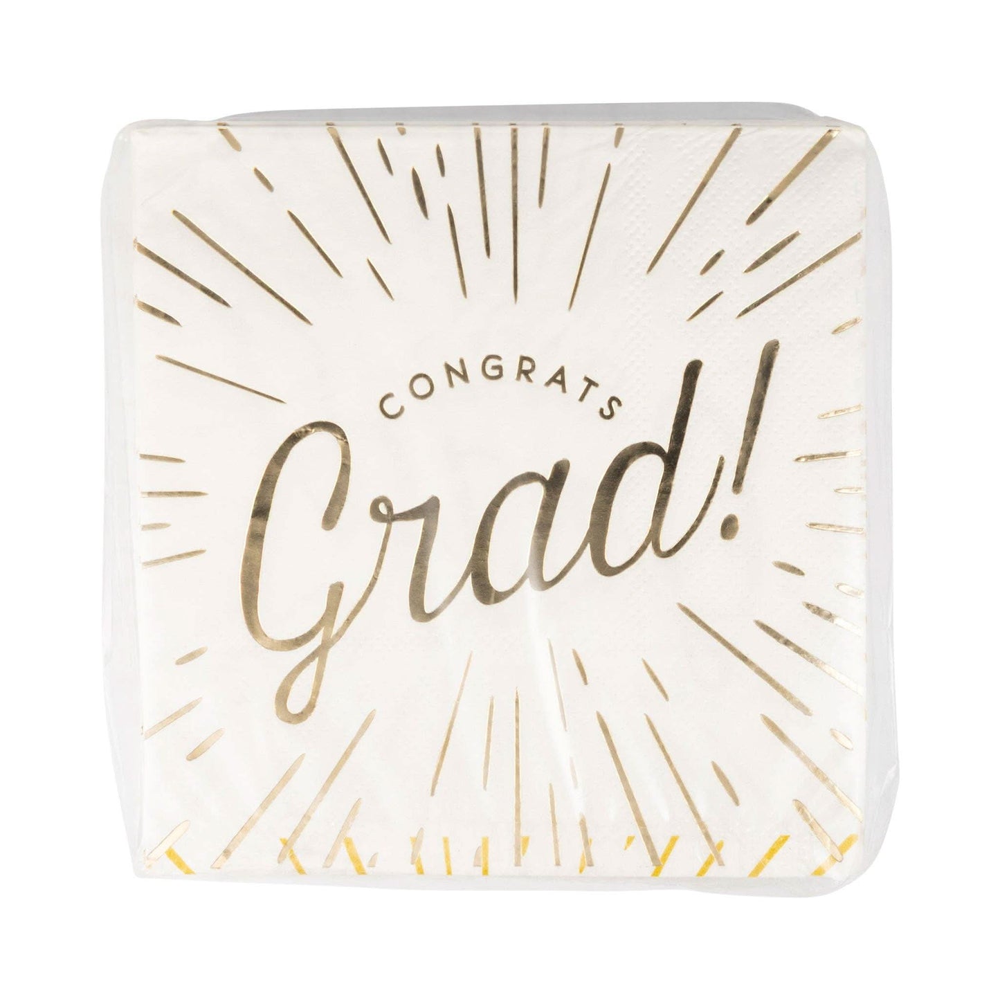 Foiled Congrats Grad cocktail napkin by My Mind’s Eye featuring a celebratory design with gold accents and "Congrats Grad" text.