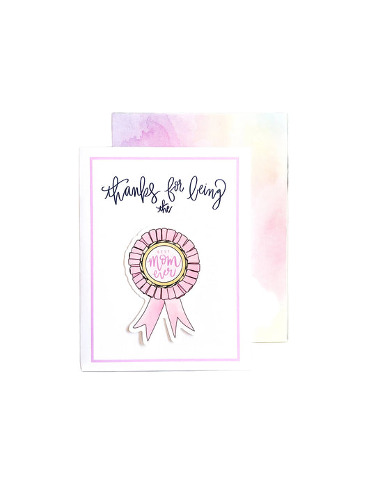 Thirteenwinks Mother's Day sticker card featuring "Best Mom Ever" message with colorful floral design and decorative lettering.