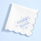 White embroidered handkerchief with "Happy Tears" design from xo, Fetti, featuring delicate embroidery on soft fabric.