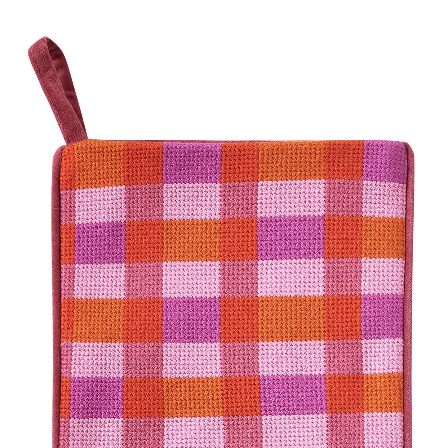 Abstract Plaid Pink Embroidered Stocking
