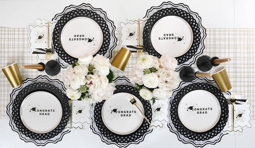Black Basketweave Dinner Paper Plates by Gatherings by Curated Paperie with a textured basketweave pattern for elegant dining.