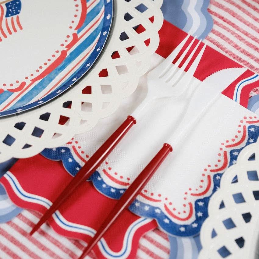 Patriotic 4th of July cocktail napkin with red, white, and blue stars and stripes by Gatherings by Curated Paperie