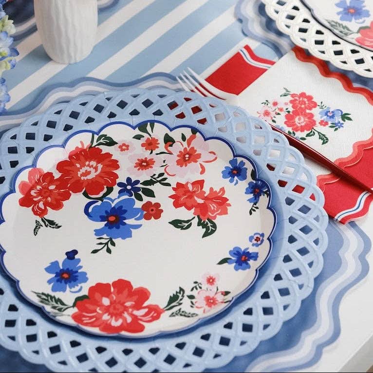 Light Blue Basketweave Dinner Paper Plates - Porcupine Paper Co.
