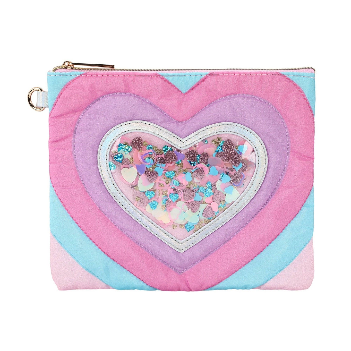 Taylor Quilted Hearts Confetti Pencil Pouch by Packed Party with colorful heart and confetti pattern on quilted fabric.