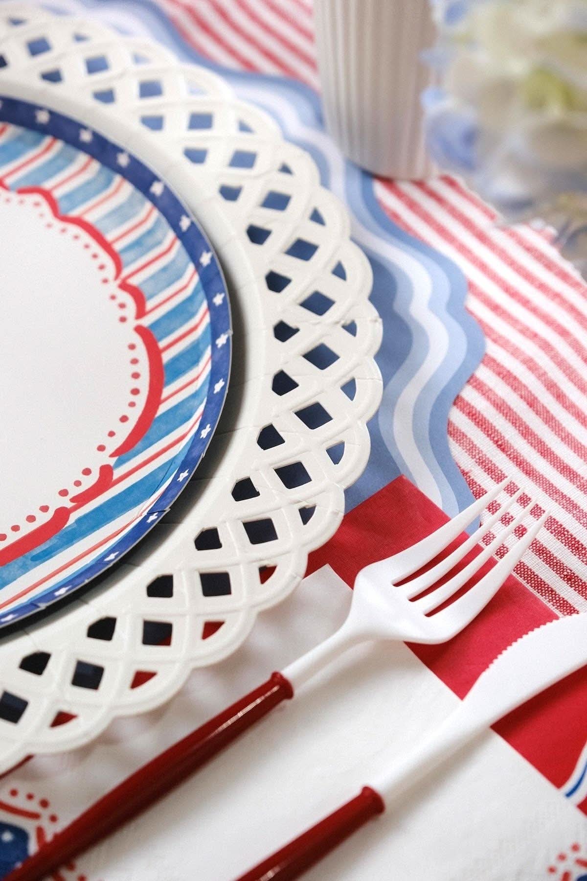 White Basketweave Dinner Paper Plates - Porcupine Paper Co.