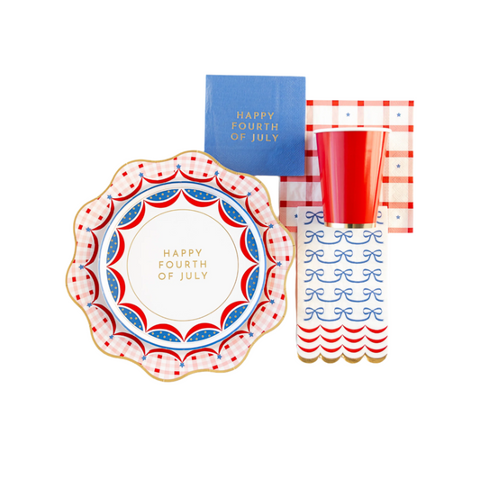 Red Gingham 4th Of July Dinner Plates 10.75" | Set of 8