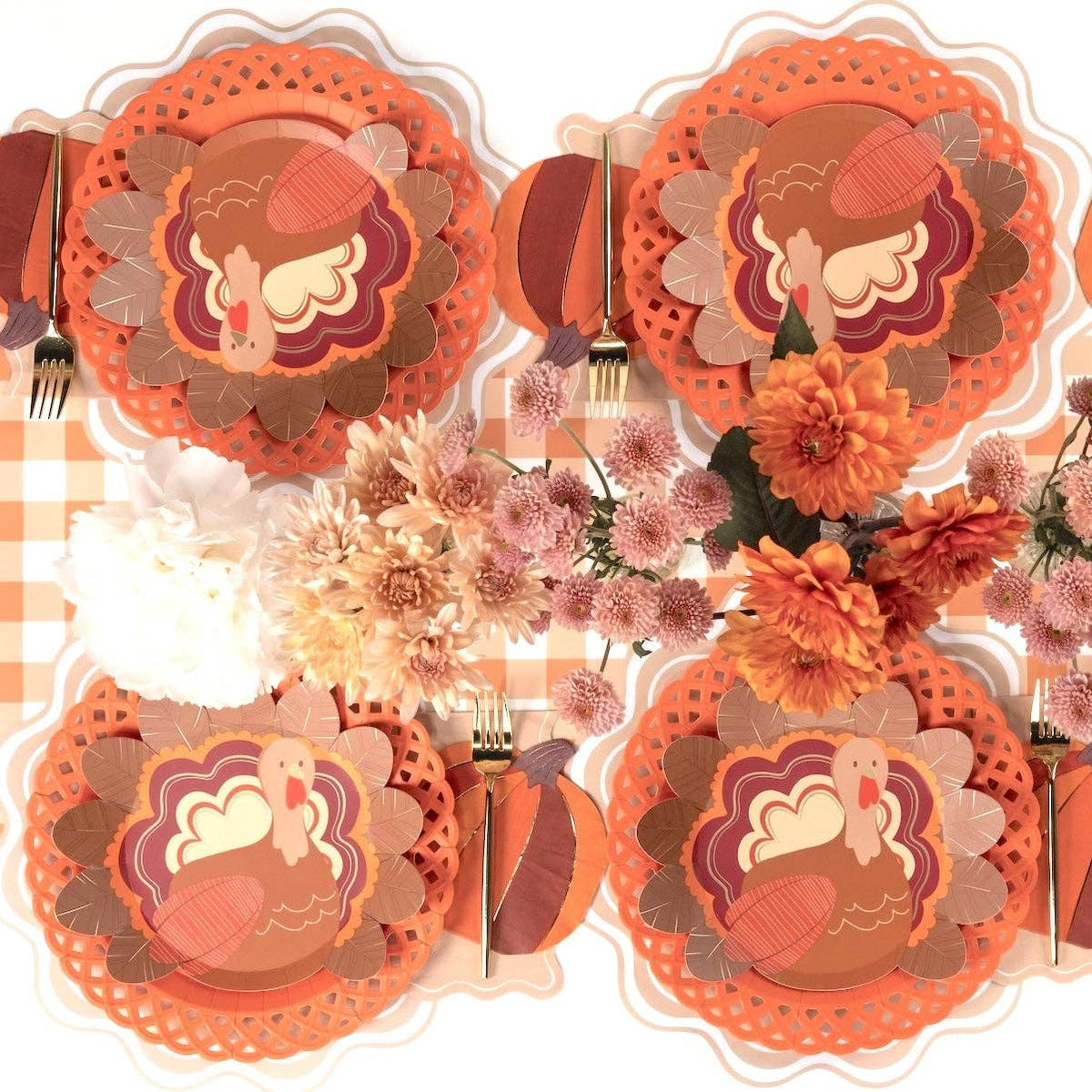 Thanksgiving turkey-shaped plates from Gatherings by Curated Paperie, featuring festive autumn-inspired design for holiday celebrations.