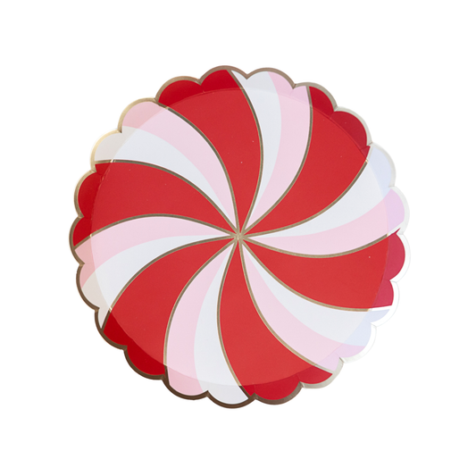 Christmas Peppermint Candy Small Scalloped Plates 8.5" | 8 count