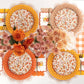 Autumn floral dessert plates by Gatherings by Curated Paperie featuring colorful fall leaf and flower designs on round paper plates