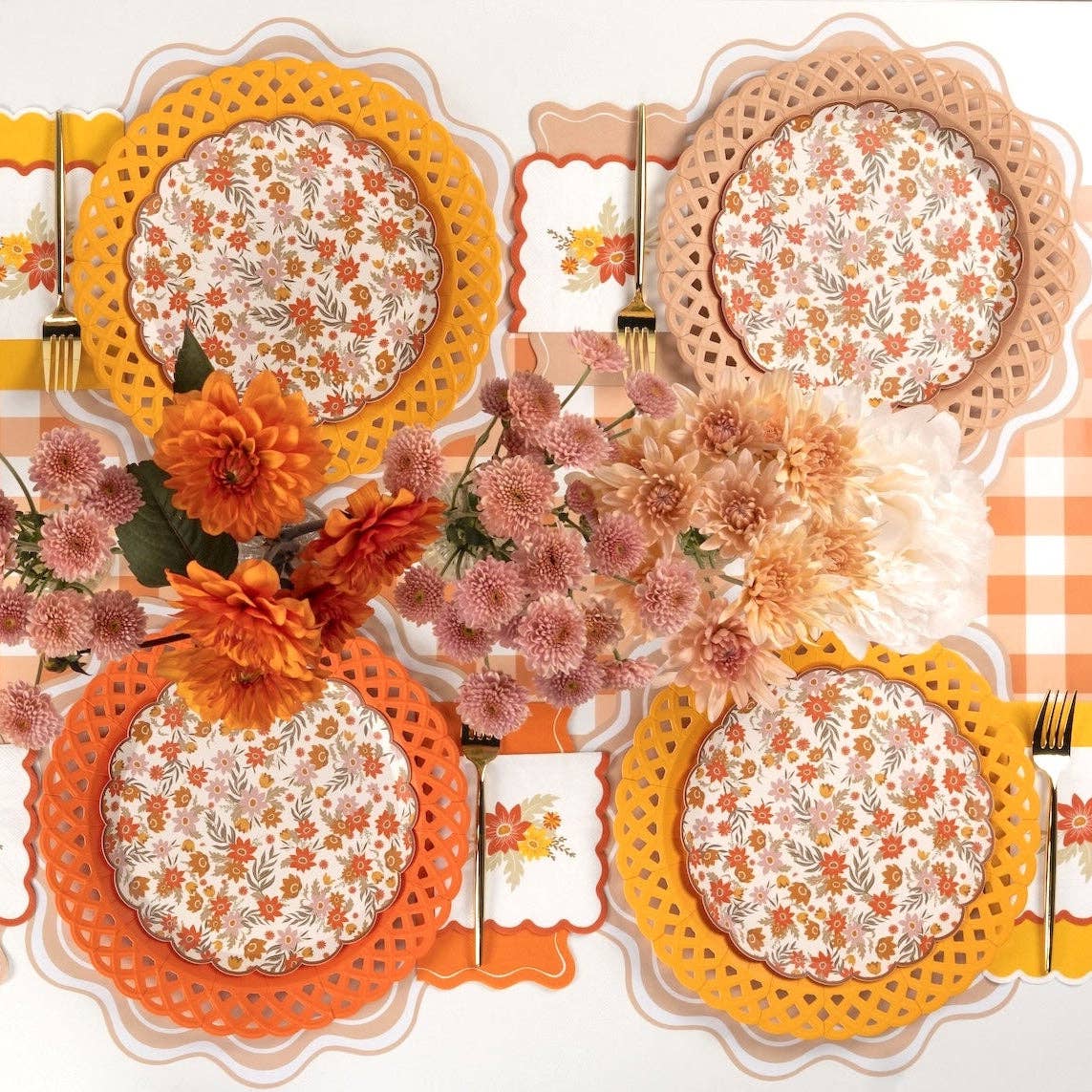 Autumn floral dessert plates by Gatherings by Curated Paperie featuring colorful fall leaf and flower designs on round paper plates