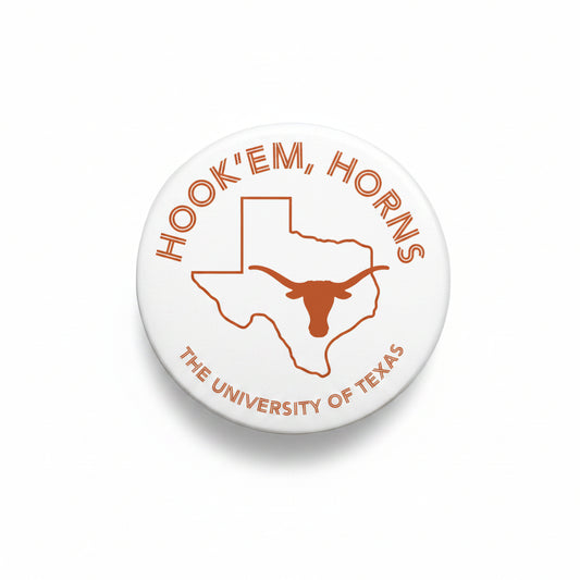 University of Texas White Hook'em keychain by Good Vibez Collegiate featuring the Hook'em hand symbol on a white background.