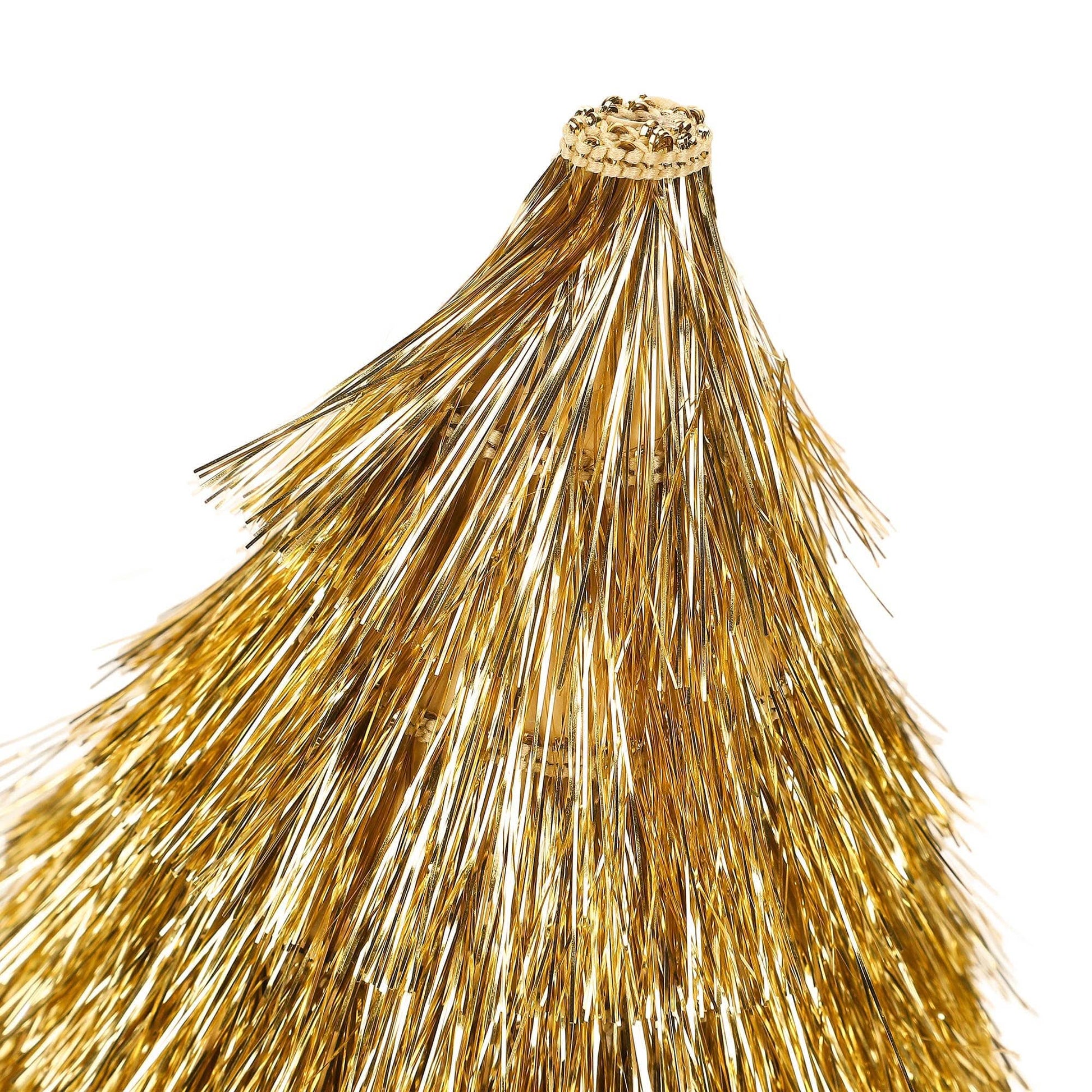 Set of four Golden Girl mini gold fringe party hats from Packed Party, featuring shiny gold fabric and festive fringe details.