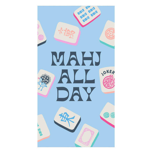Set of 24 Maj All Day Mahjong Paper Guest Towels by Soiree Sisters featuring colorful Mahjong tile designs and decorative accents.